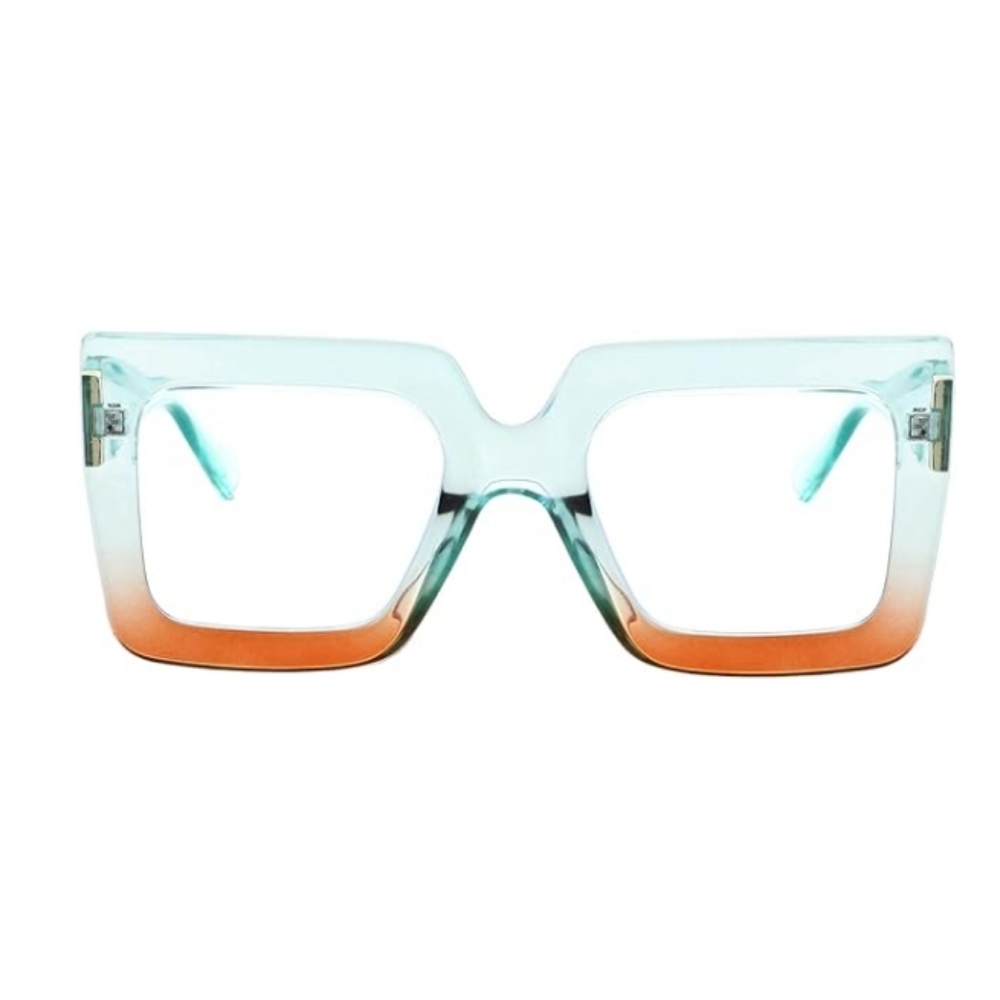 Oversized Square Blue Light Computer Eyewear Non-Prescription Blue Orange
